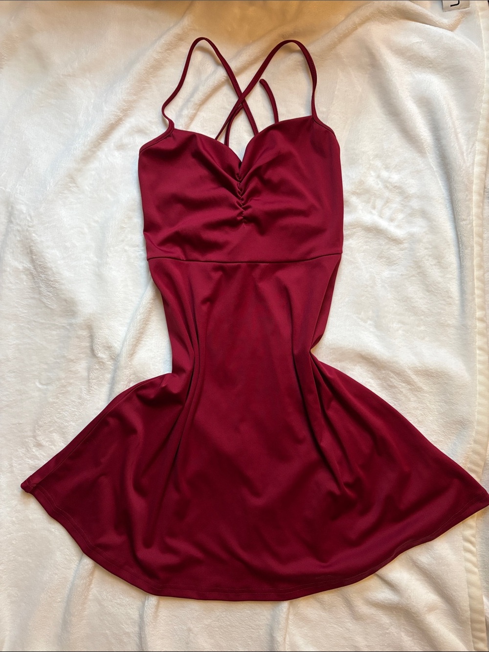 Wine Red Strappy Fit-and-Flare Mini Skater Dress Size M